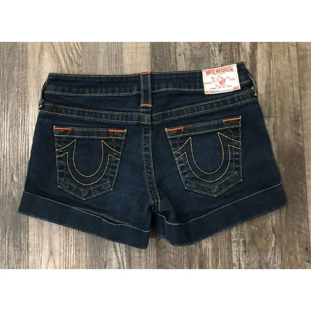 True Religion Womens Size 28 Waist Dark Wash Denim Blue Jeans - Picture 2 of 6